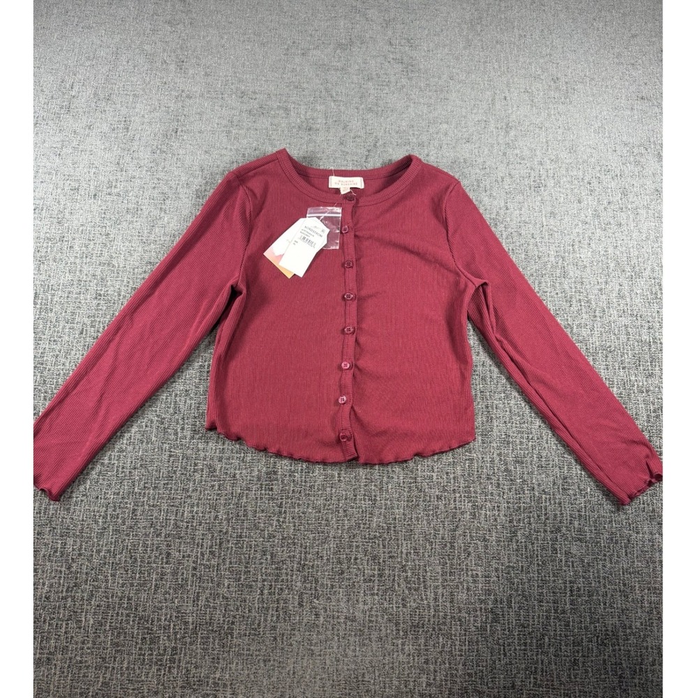 Walking on Sunshine Ribbed Button Down Cardigan Top‎ Burgundy KTP726265-N XL